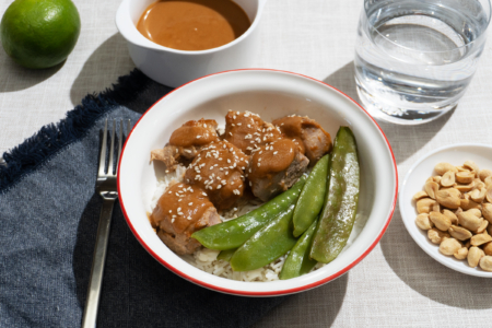 Pork Satay Bowls with Snow Peas